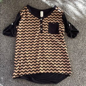 Cute Top, black and gold print. Tunic length